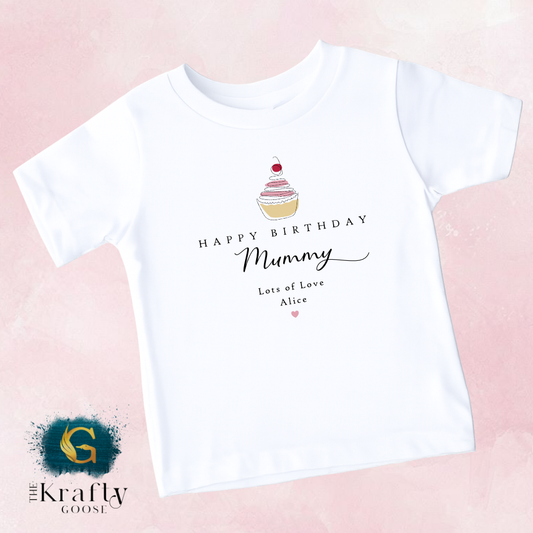 Happy Birthday Mummy - Minimal Cupcake - T-Shirt - Vest - Sleepsuit Romper