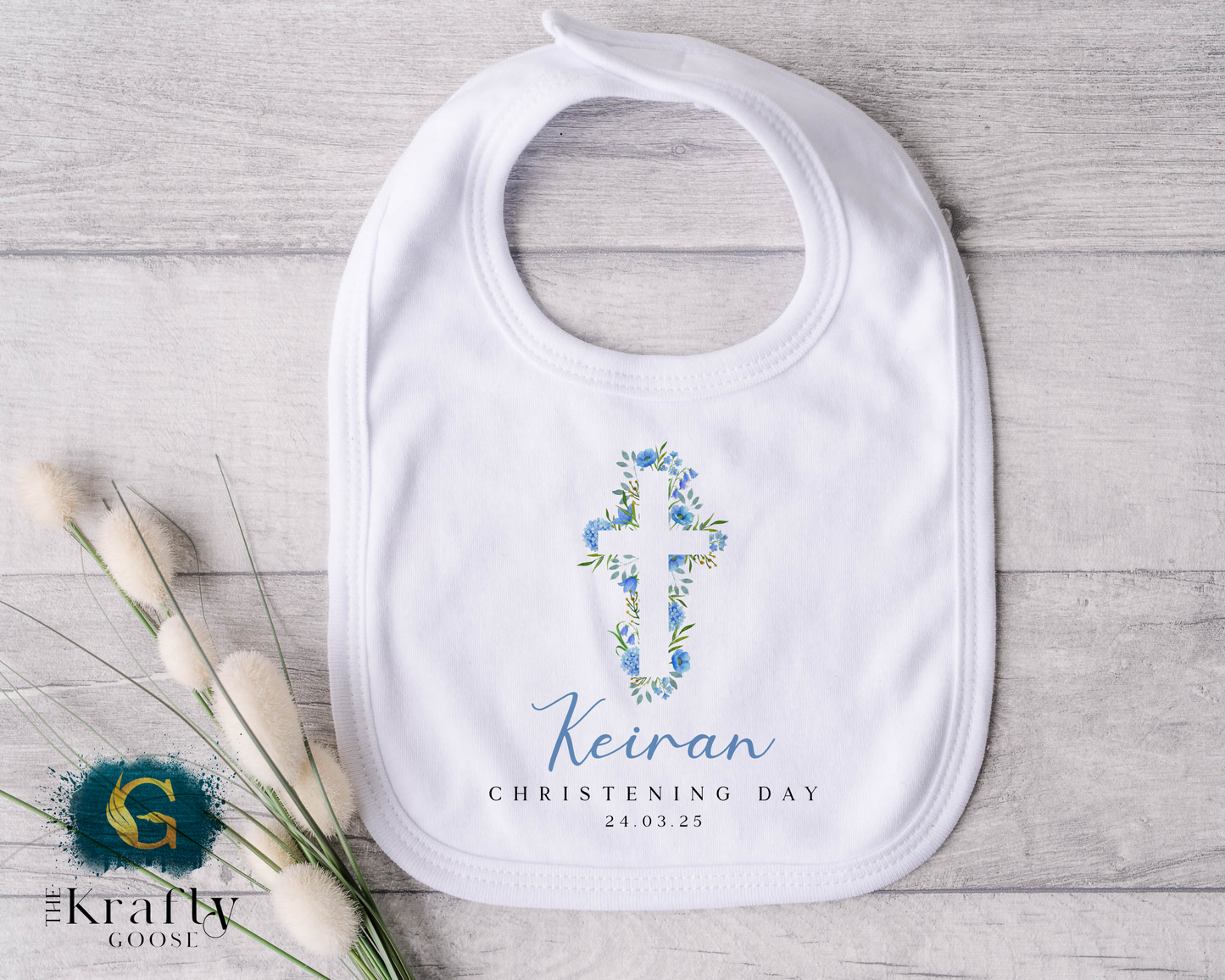 Christening Outfit Blue Cross - Sleepsuit Romper - Vest - Bib