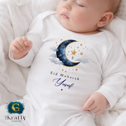 My First Eid - Eid Mubarak Ramadan - Blue Personalised T-Shirt or Baby Outfit