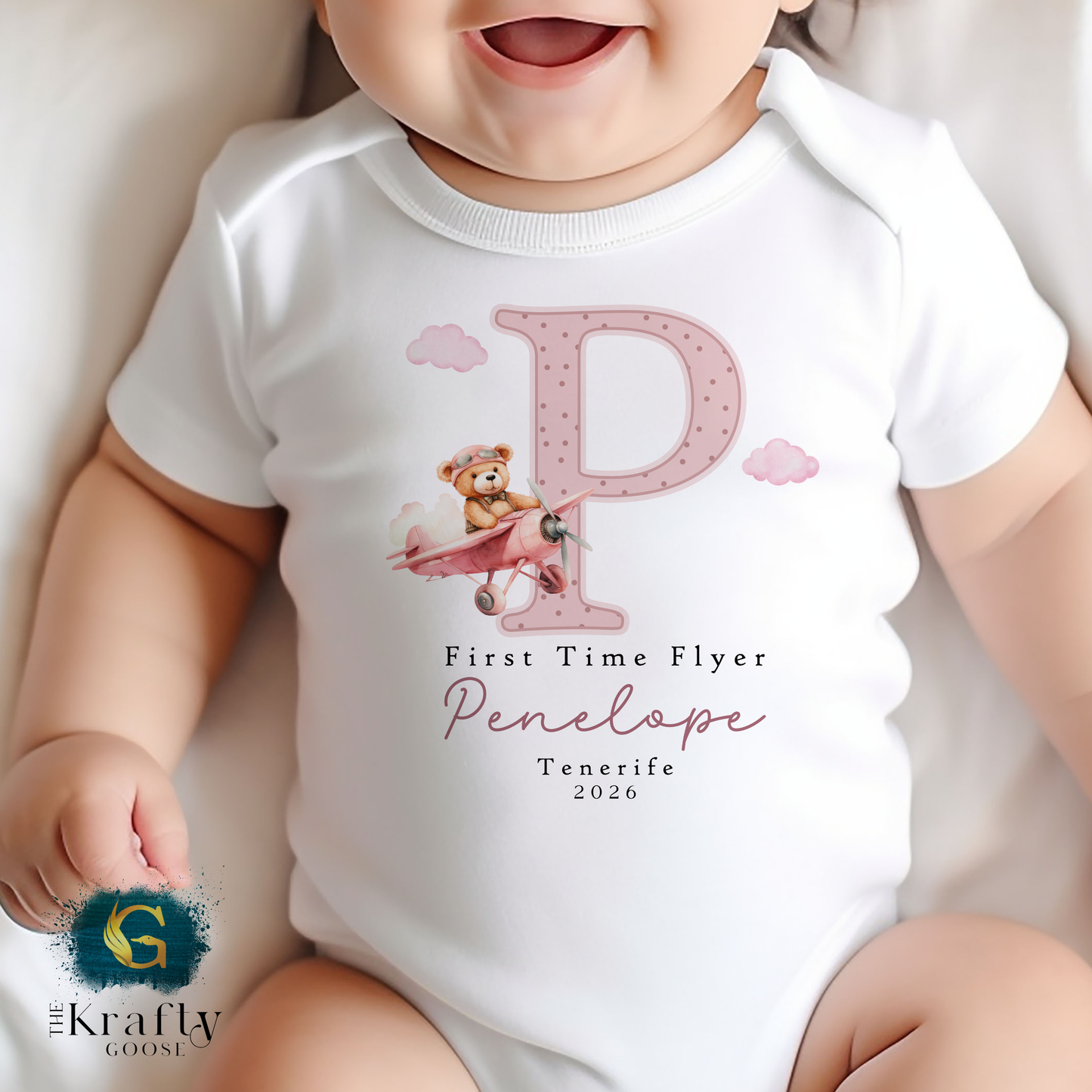 First Time Flyer - Pink Design - T-Shirt - Vest - Sleepsuit Romper - Sweater
