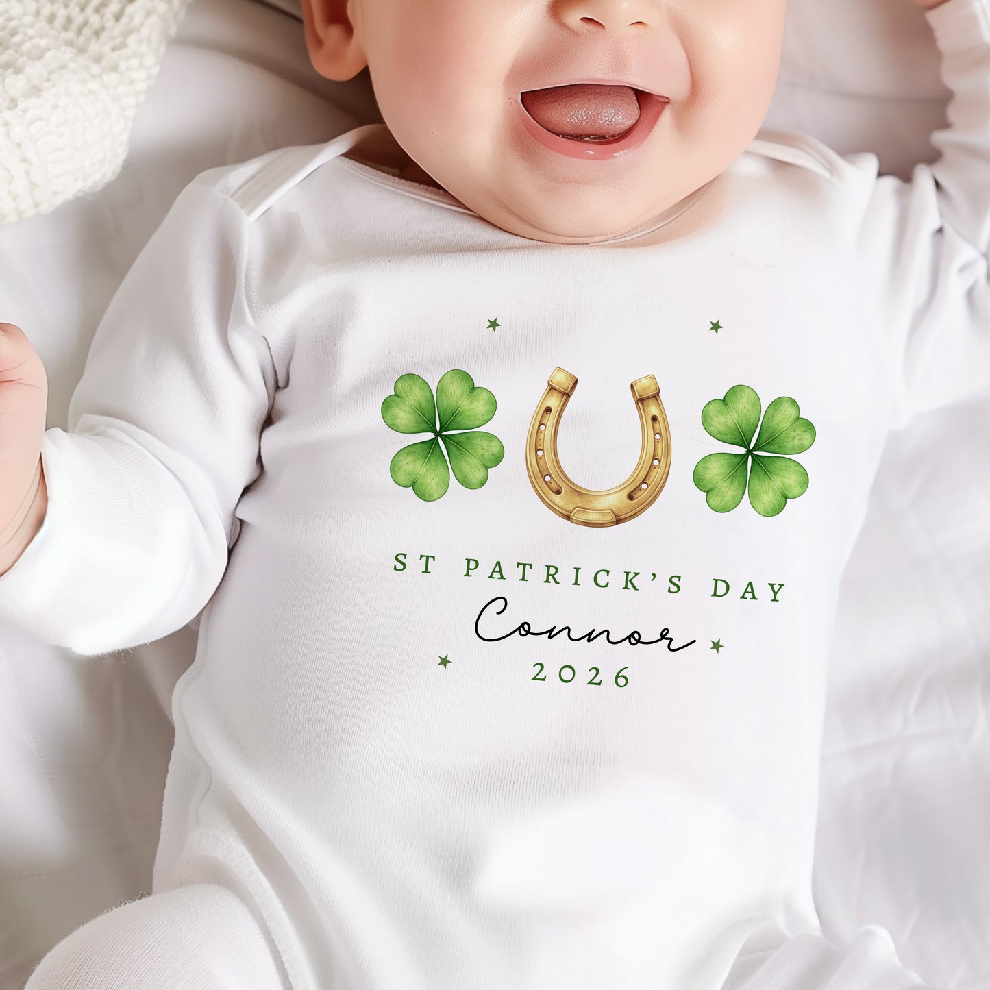 First St Patricks Day - Shamrock Horseshoe Design