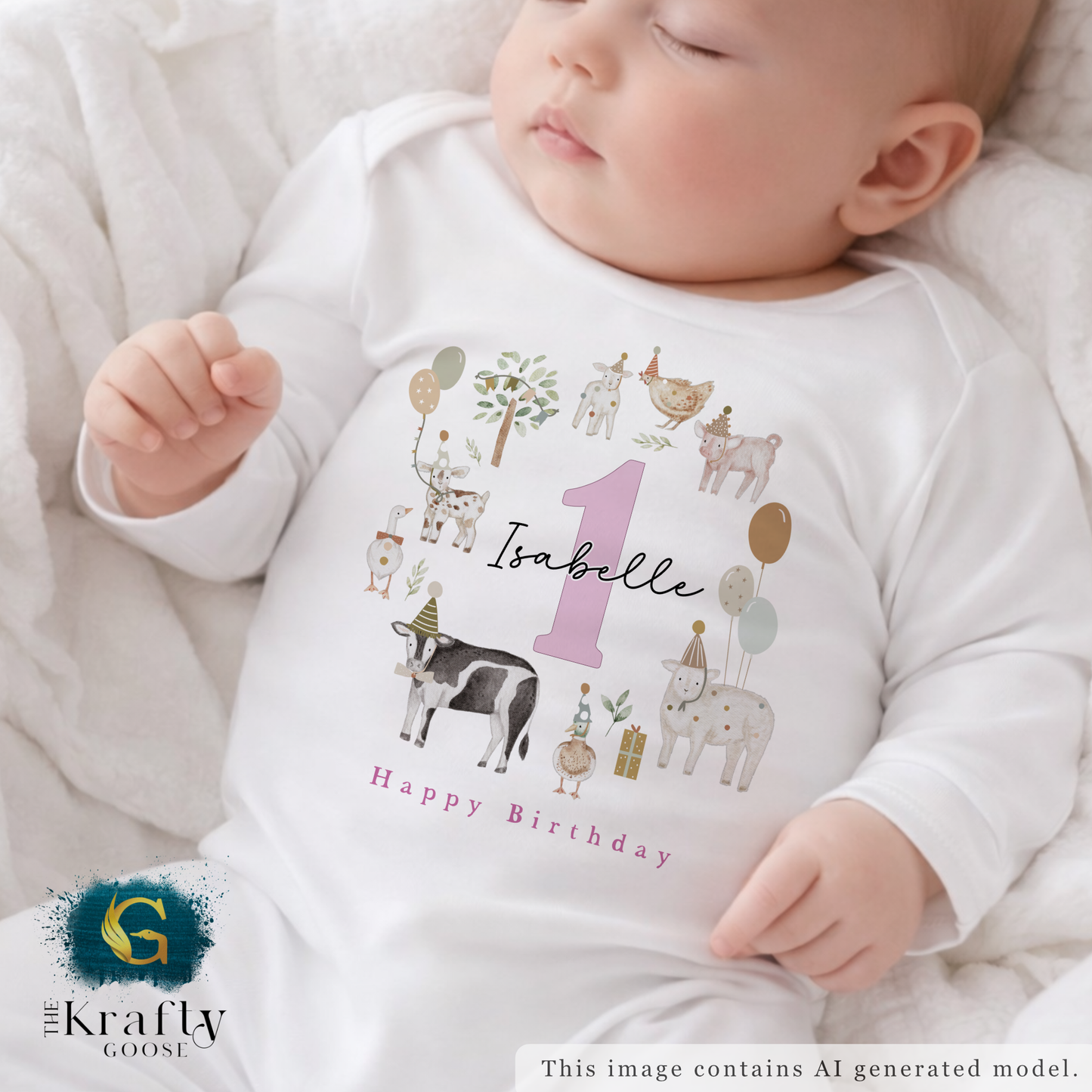 Farm Animals Birthday Outfit - Pink T-Shirt, Sweatshirt, Baby Romper Vest Bib
