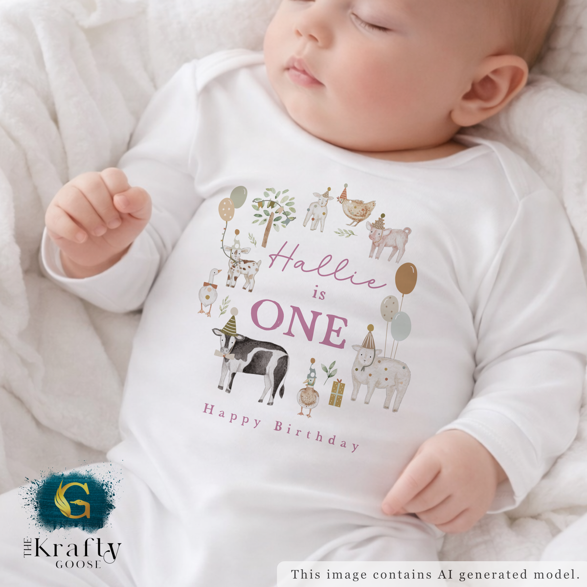 Farm Animals Birthday Outfit - Pink T-Shirt, Sweatshirt, Baby Romper Vest Bib