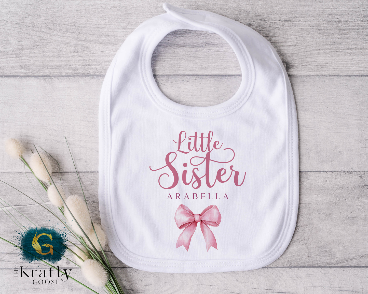 Little Sister Pink Bow - Sleepsuit Romper - Vest - Bib