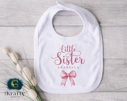 Little Sister Pink Bow - Sleepsuit Romper - Vest - Bib