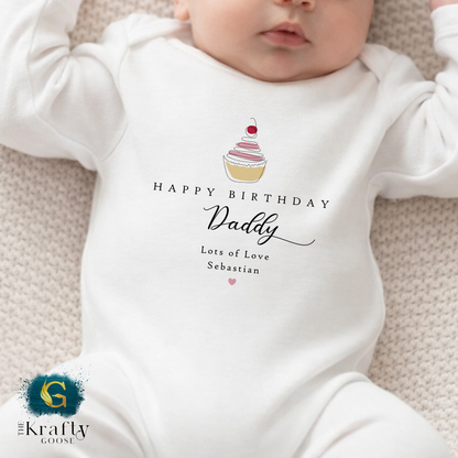 Happy Birthday Daddy - Minimal Cupcake - T-Shirt - Vest - Sleepsuit Romper