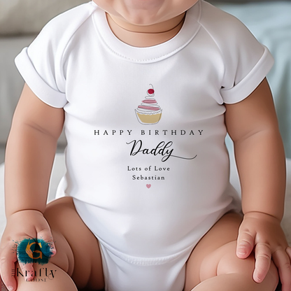 Happy Birthday Daddy - Minimal Cupcake - T-Shirt - Vest - Sleepsuit Romper