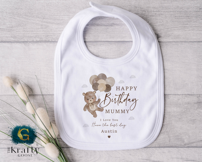 Happy Birthday Mummy - Bear Balloons - T-Shirt - Vest - Sleepsuit Romper