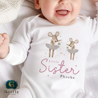 Matching Sister Outfit - Ballerina Mouse - T-Shirt, Sweatshirt, Baby Romper Vest Bib