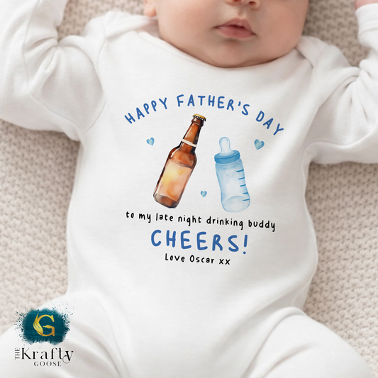 Cheers Daddy Happy Fathers Day - Blue - T-Shirt - Vest - Sleepsuit Romper - Sweater