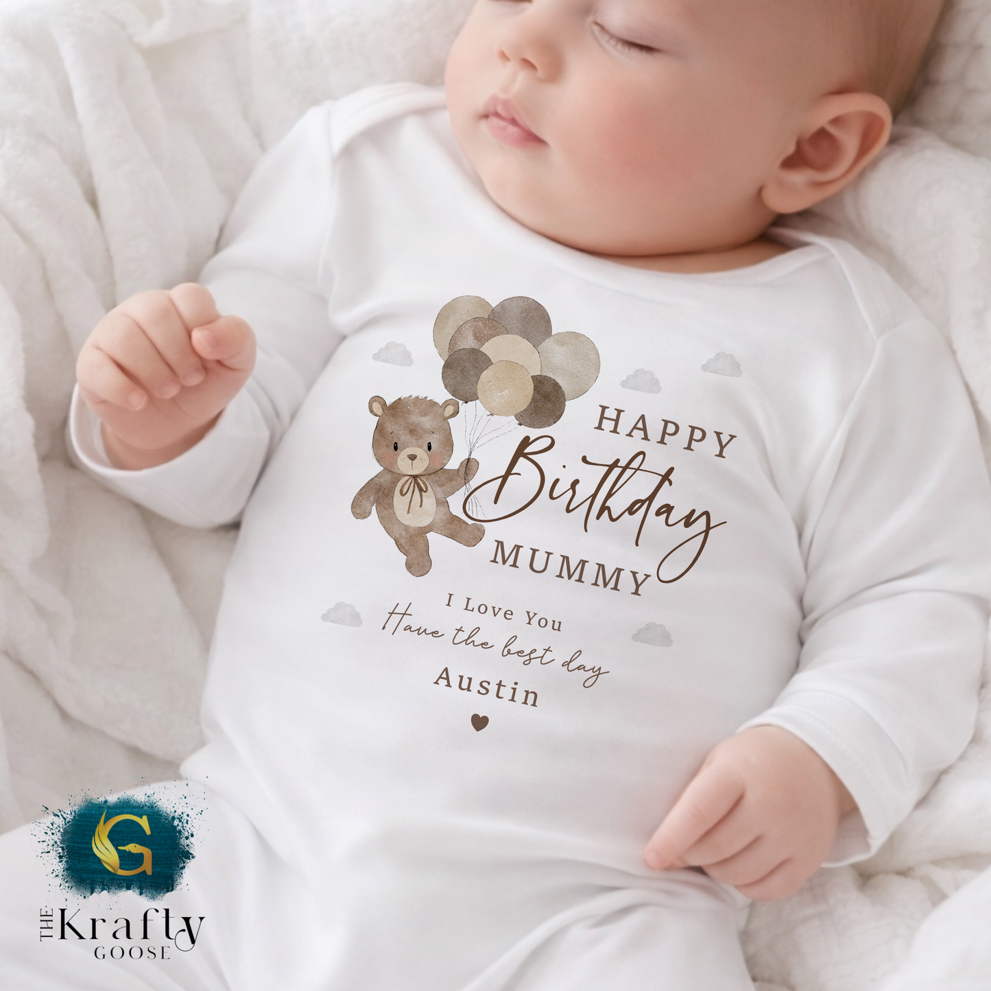 Happy Birthday Mummy - Bear Balloons - T-Shirt - Vest - Sleepsuit Romper