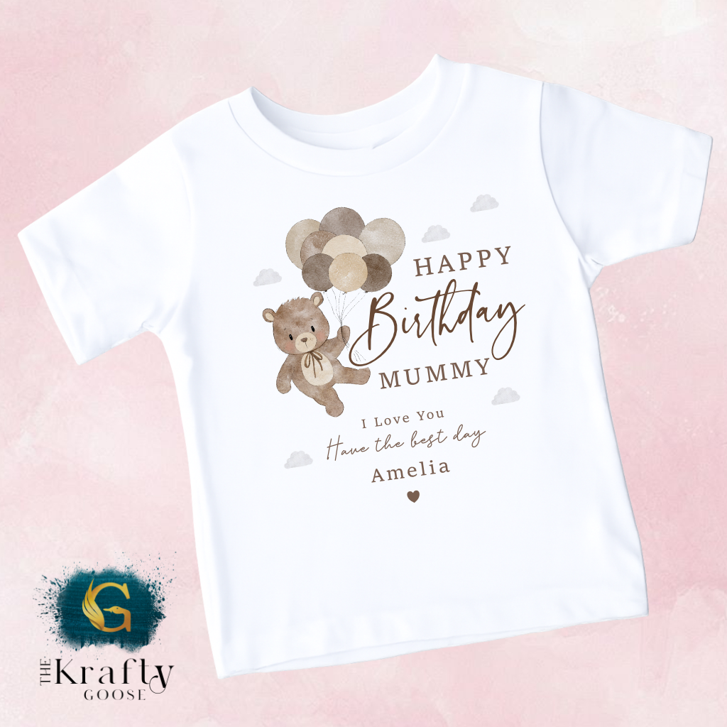 Happy Birthday Mummy - Bear Balloons - T-Shirt - Vest - Sleepsuit Romper