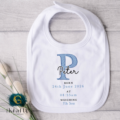 New Baby Birth Stats Bunny - Blue Design - Date and Time of Birth, and Weight