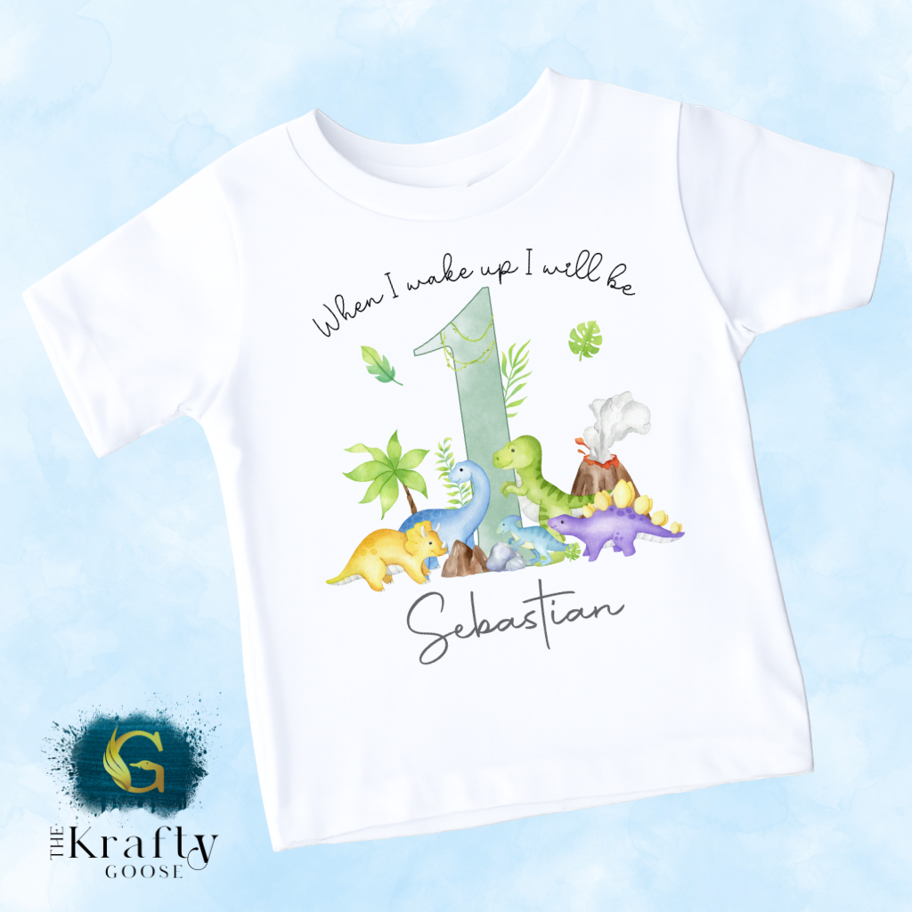 1st Birthday - When I Wake Up - Dinosaurs Design