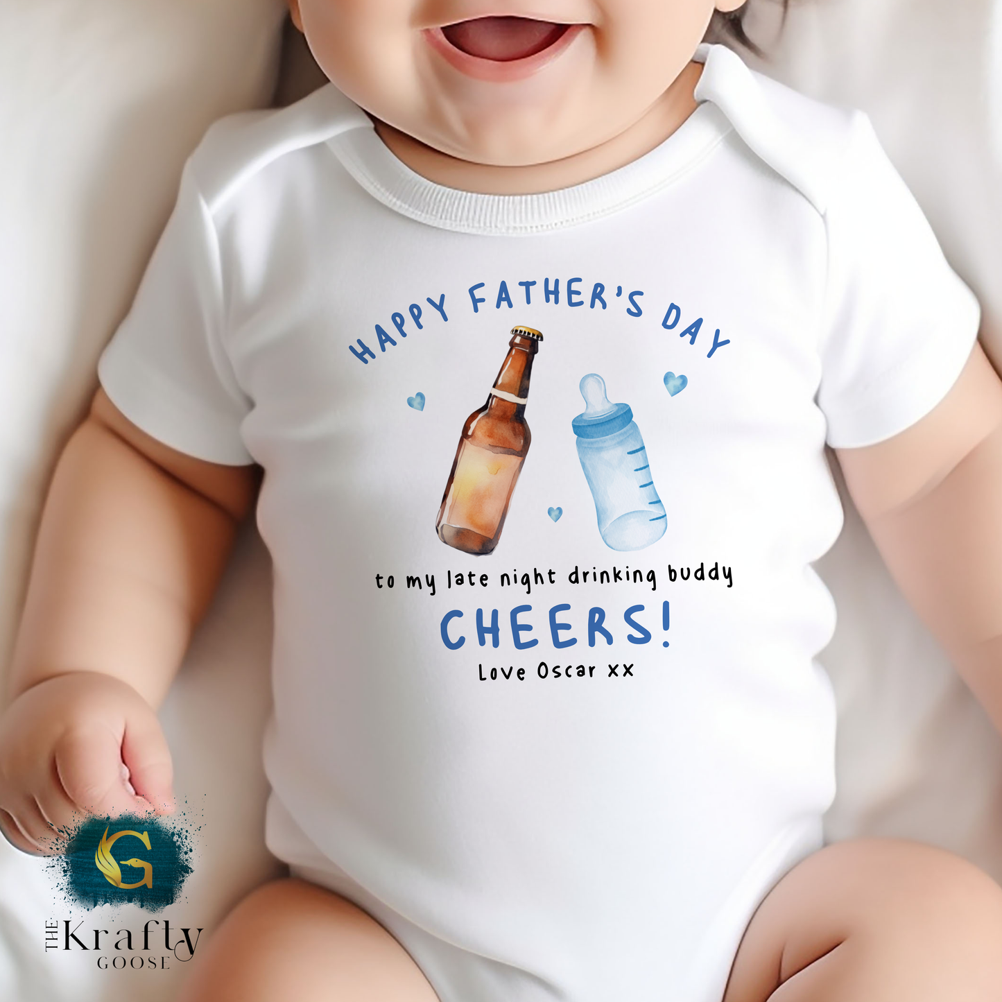 Cheers Daddy Happy Fathers Day - Blue - T-Shirt - Vest - Sleepsuit Romper - Sweater