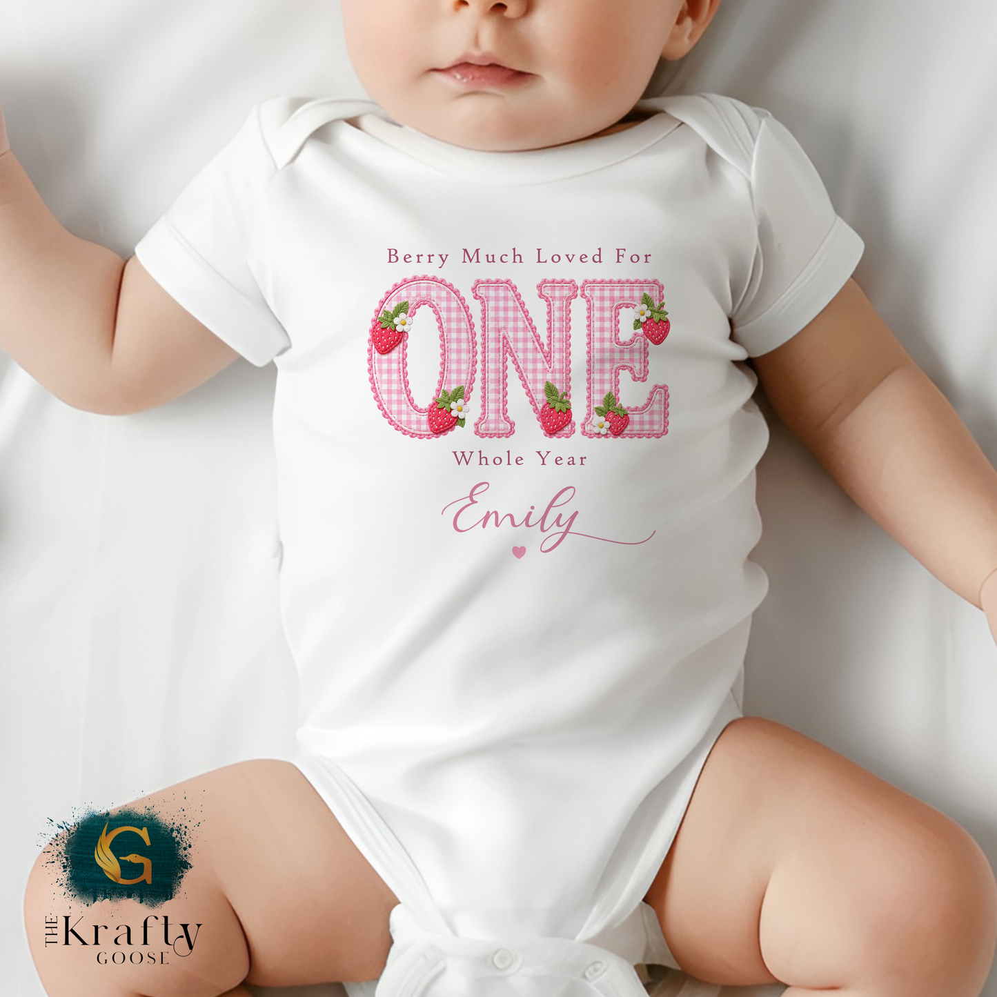 Berry Much Loved for ONE Whole Year - Strawberry Birthday Outfit - Baby or T-Shirt