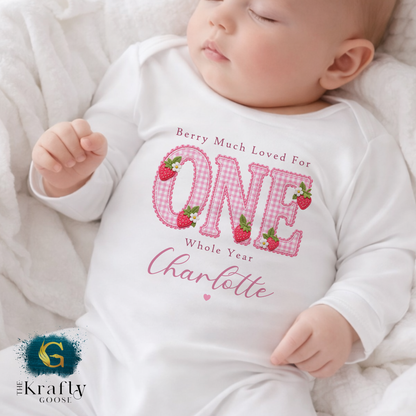 Berry Much Loved for ONE Whole Year - Strawberry Birthday Outfit - Baby or T-Shirt