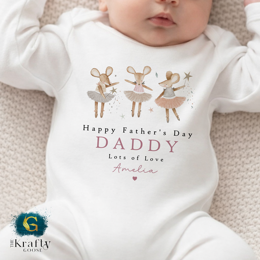 Happy Fathers Day Pink Mouse - T-Shirt - Vest - Sleepsuit Romper - Sweater