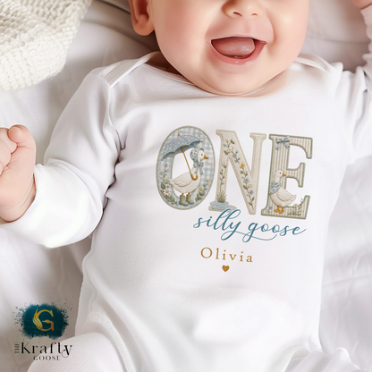One Silly Goose - 1st Birthday Outfit T-Shirt - Babygrow Sleepsuit, Vest, Bib