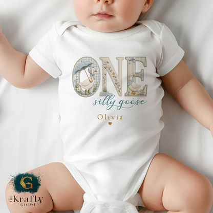 One Silly Goose - 1st Birthday Outfit T-Shirt - Babygrow Sleepsuit, Vest, Bib