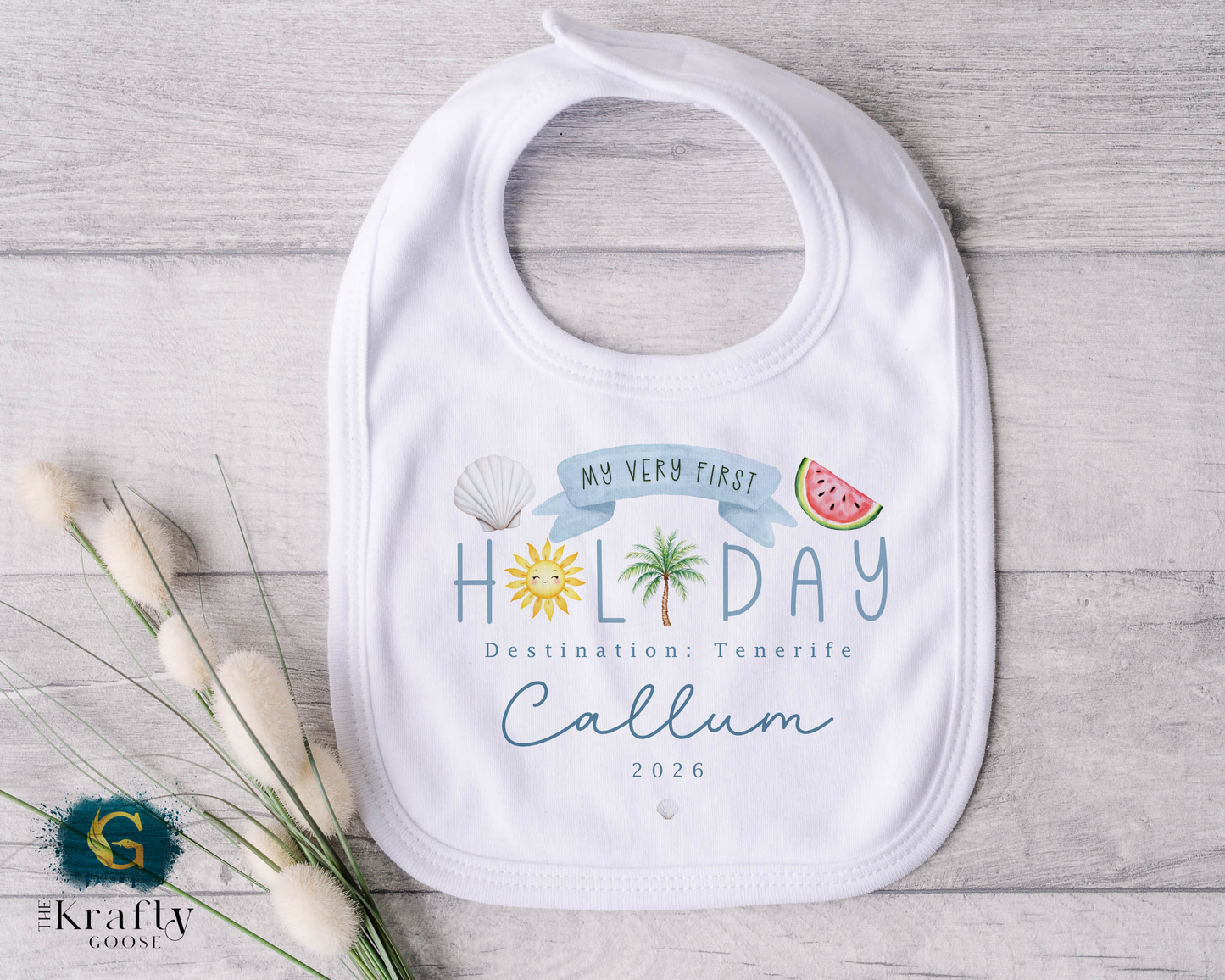 My First Holiday - Blue Design - T-Shirt - Vest - Sleepsuit Romper - Sweater