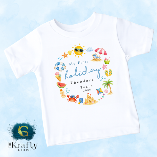 My First Holiday - Summer Wreath - T-Shirt - Vest - Sleepsuit Romper - Sweater