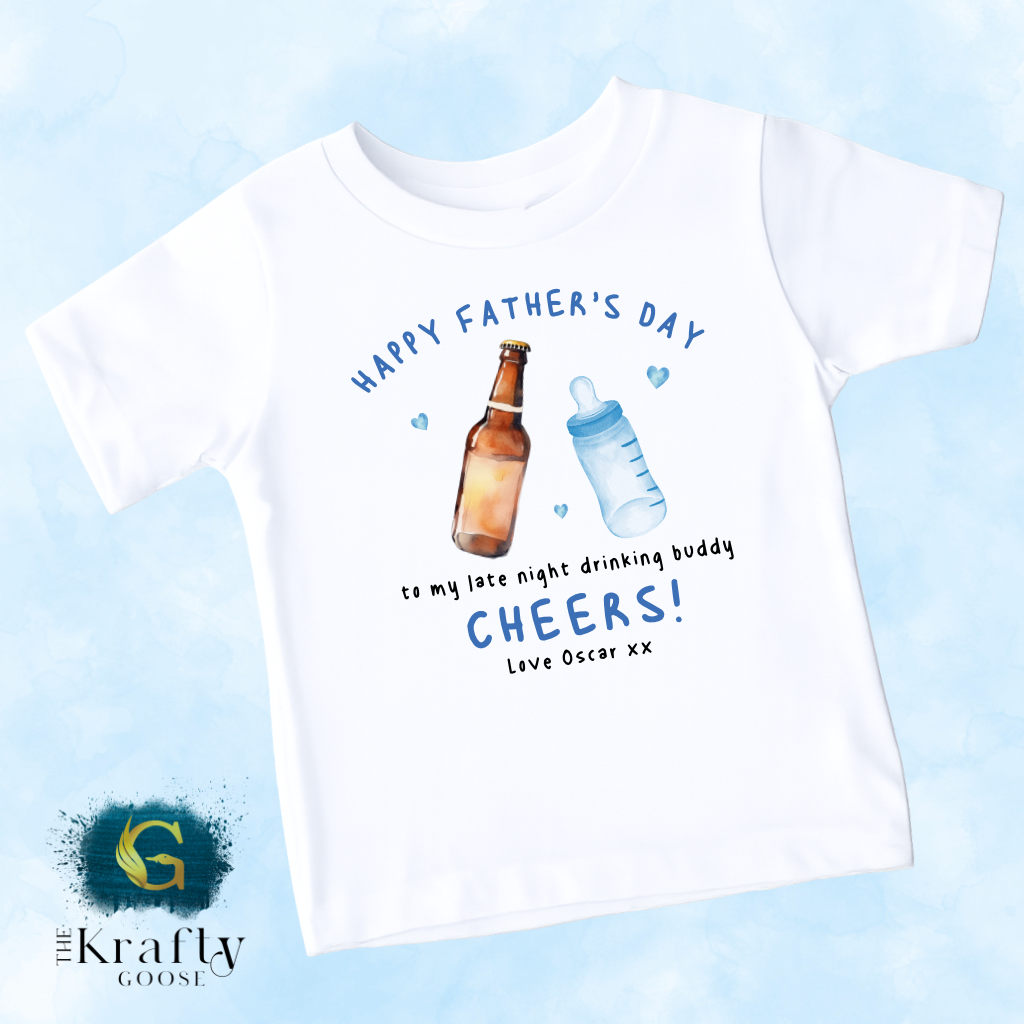 Cheers Daddy Happy Fathers Day - Blue - T-Shirt - Vest - Sleepsuit Romper - Sweater