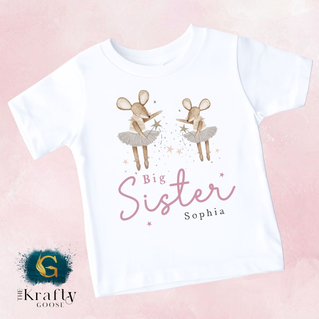 Matching Sister Outfit - Ballerina Mouse - T-Shirt, Sweatshirt, Baby Romper Vest Bib