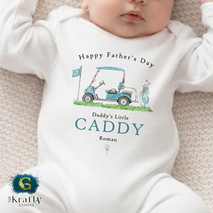 Daddy's Little Golf Caddy - Blue Happy Father's Day - T-Shirt - Vest - Sleepsuit Romper - Sweater