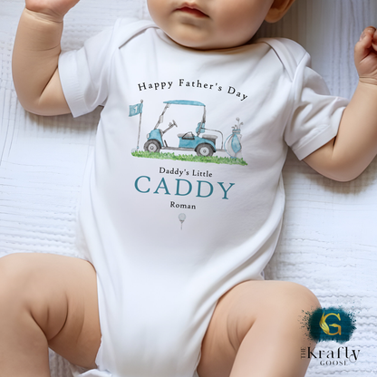 Daddy's Little Golf Caddy - Blue Happy Father's Day - T-Shirt - Vest - Sleepsuit Romper - Sweater