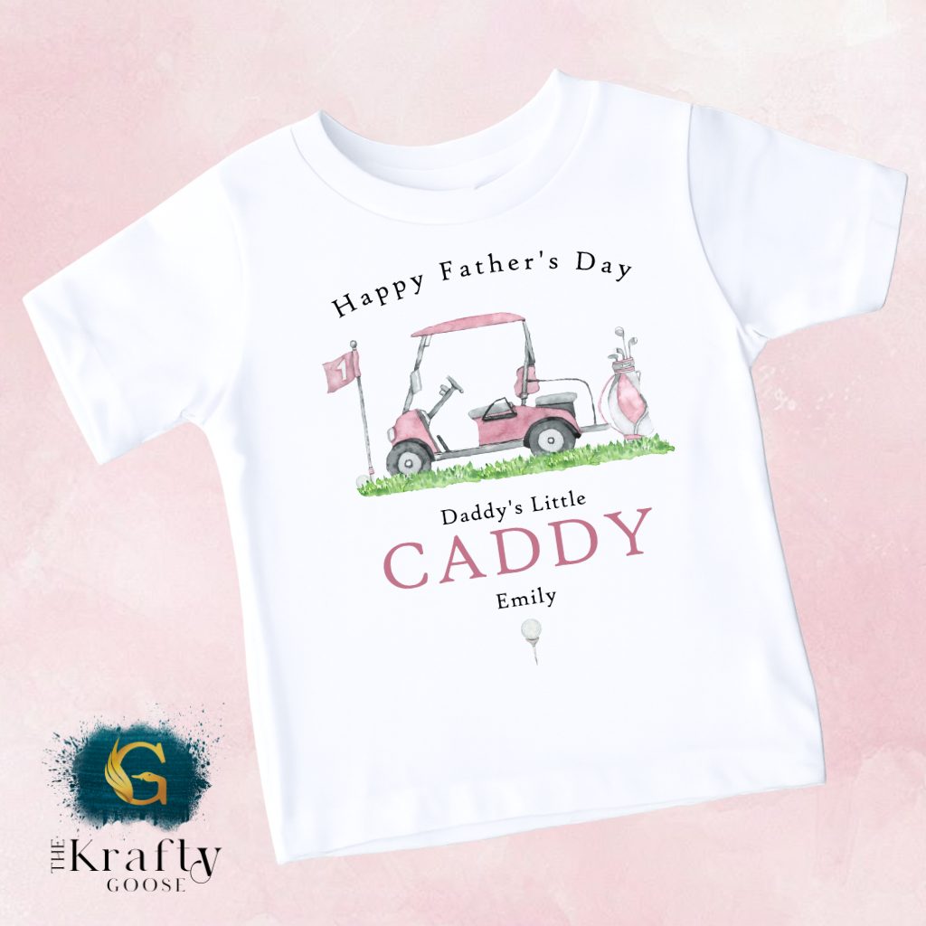 Daddy's Little Golf Caddy - Pink Happy Father's Day - T-Shirt - Vest - Sleepsuit Romper - Sweater