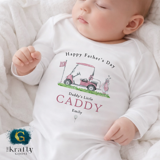 Daddy's Little Golf Caddy - Pink Happy Father's Day - T-Shirt - Vest - Sleepsuit Romper - Sweater