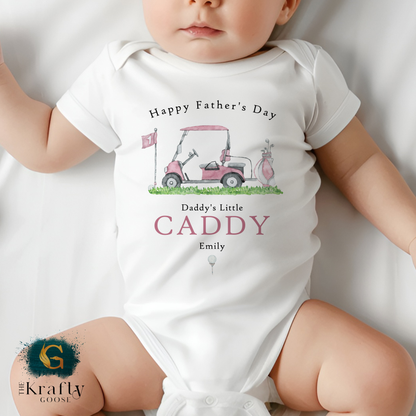 Daddy's Little Golf Caddy - Pink Happy Father's Day - T-Shirt - Vest - Sleepsuit Romper - Sweater