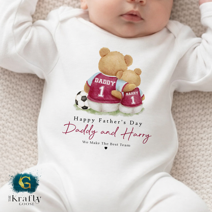 Football Bear Father's Day - T-Shirt - Vest - Sleepsuit Romper - Sweater