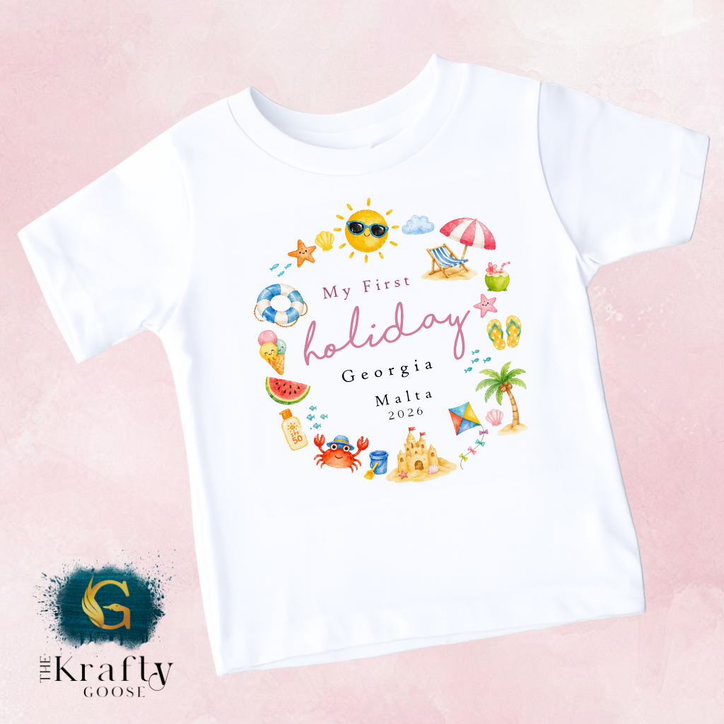 My First Holiday - Summer Wreath - T-Shirt - Vest - Sleepsuit Romper - Sweater