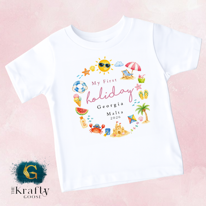 My First Holiday - Summer Wreath - T-Shirt - Vest - Sleepsuit Romper - Sweater