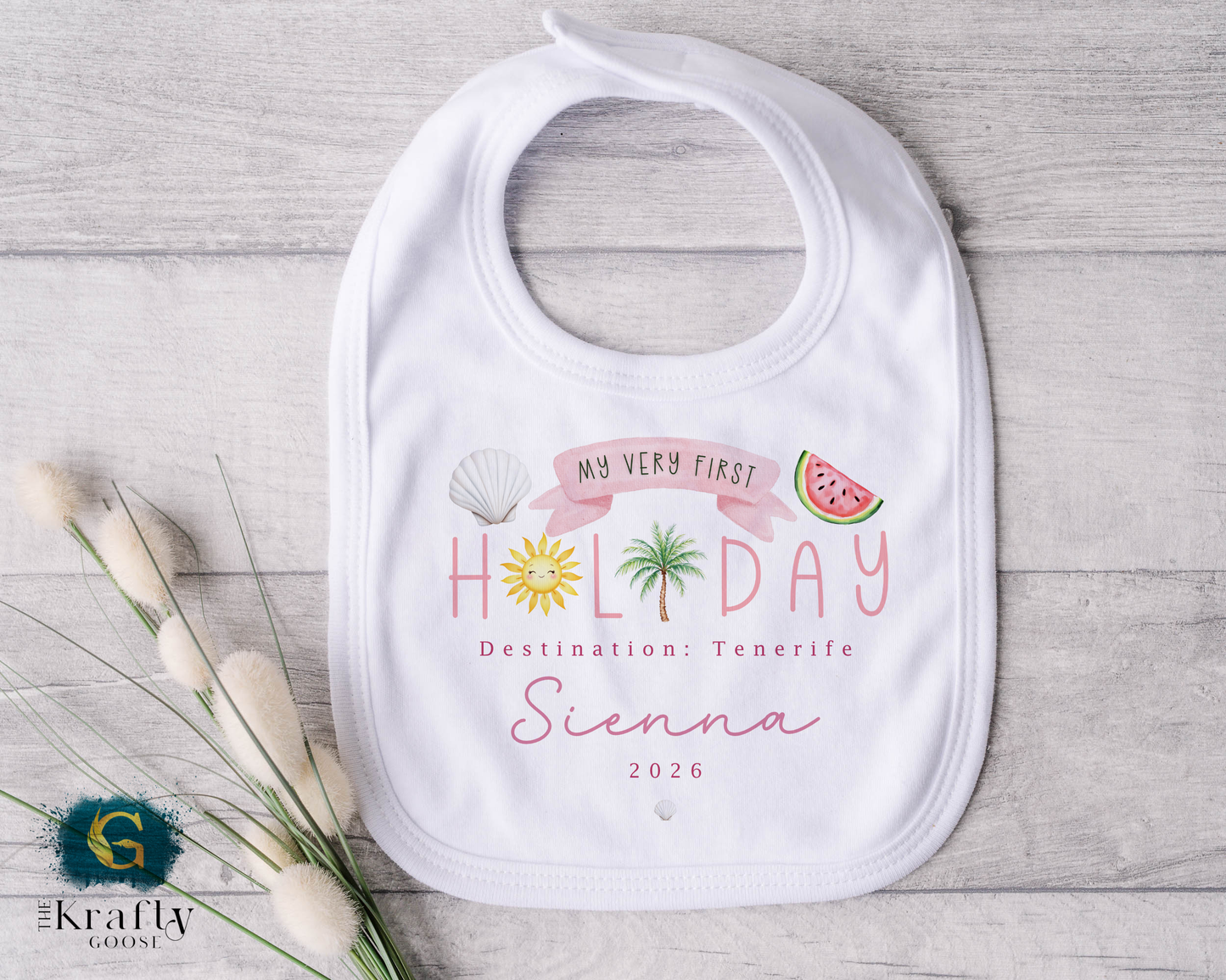 My First Holiday - Pink Design - T-Shirt - Vest - Sleepsuit Romper - Sweater