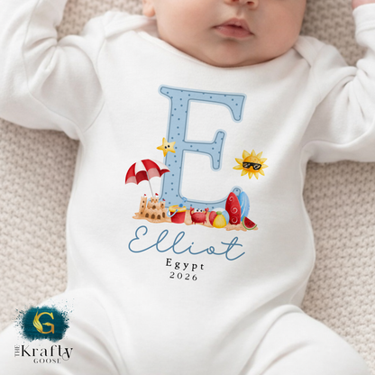 My First Holiday - Beach Scene - T-Shirt - Vest - Sleepsuit Romper - Sweater