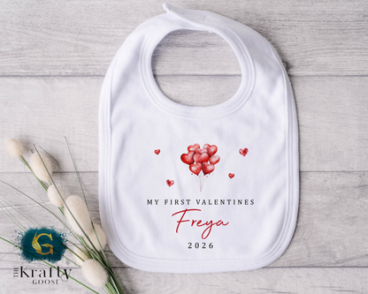My First Valentines - Heart Balloons - Sleepsuit Romper - Vest - Bib