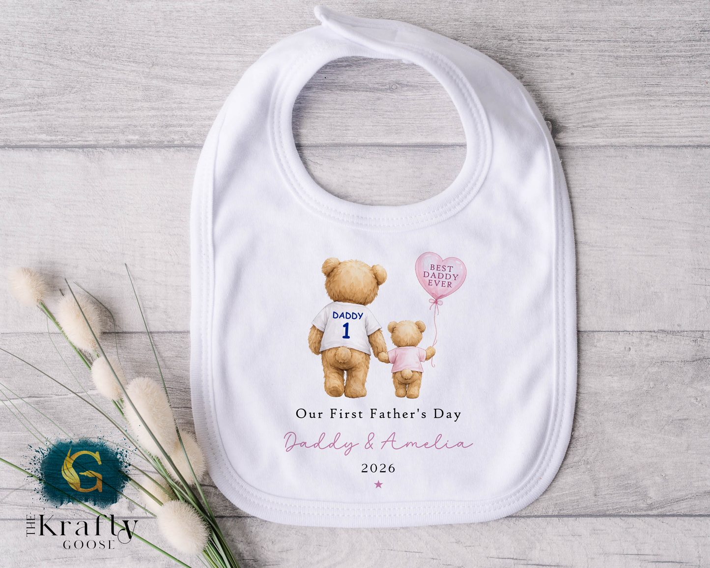 Our 1st Fathers Day - Pink Bear with Balloon - T-Shirt - Vest - Sleepsuit Romper - Sweater
