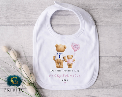 Our 1st Fathers Day - Pink Bear with Balloon - T-Shirt - Vest - Sleepsuit Romper - Sweater