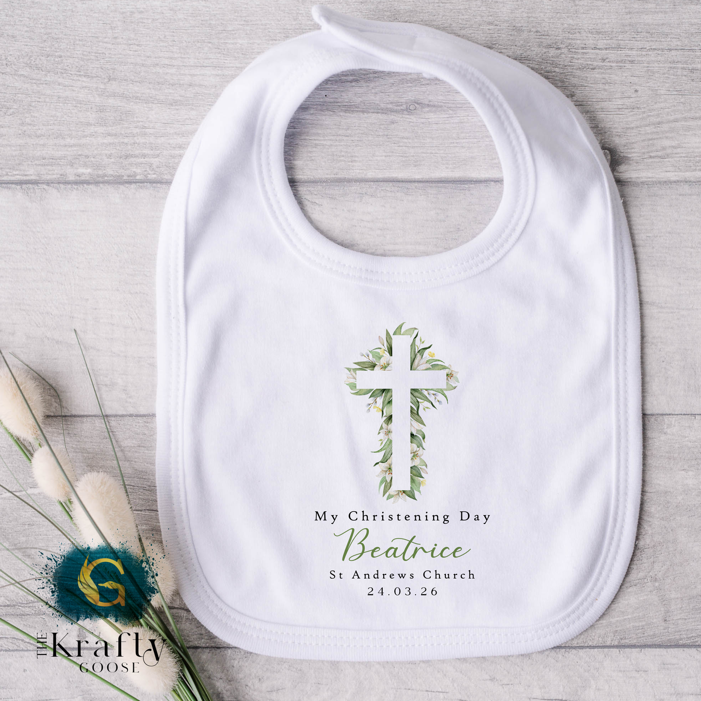 Christening Soft Toy - Green Floral Cross Design