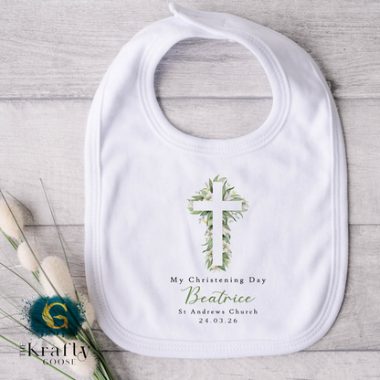 Christening Soft Toy - Green Floral Cross Design