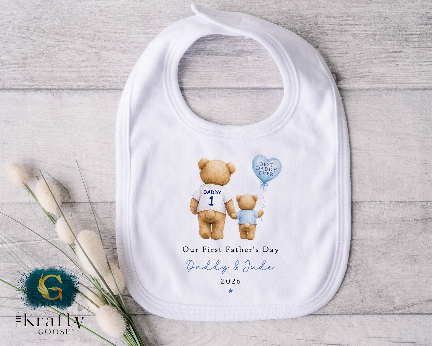 Our 1st Fathers Day - Blue Bear with Balloon - T-Shirt - Vest - Sleepsuit Romper - Sweater