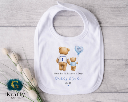 Our 1st Fathers Day - Blue Bear with Balloon - T-Shirt - Vest - Sleepsuit Romper - Sweater