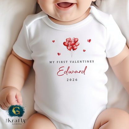 My First Valentines - Heart Balloons - Sleepsuit Romper - Vest - Bib