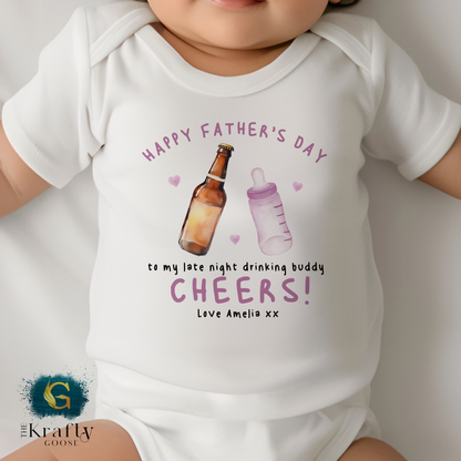 Cheers Daddy Happy Fathers Day - Pink - T-Shirt - Vest - Sleepsuit Romper - Sweater