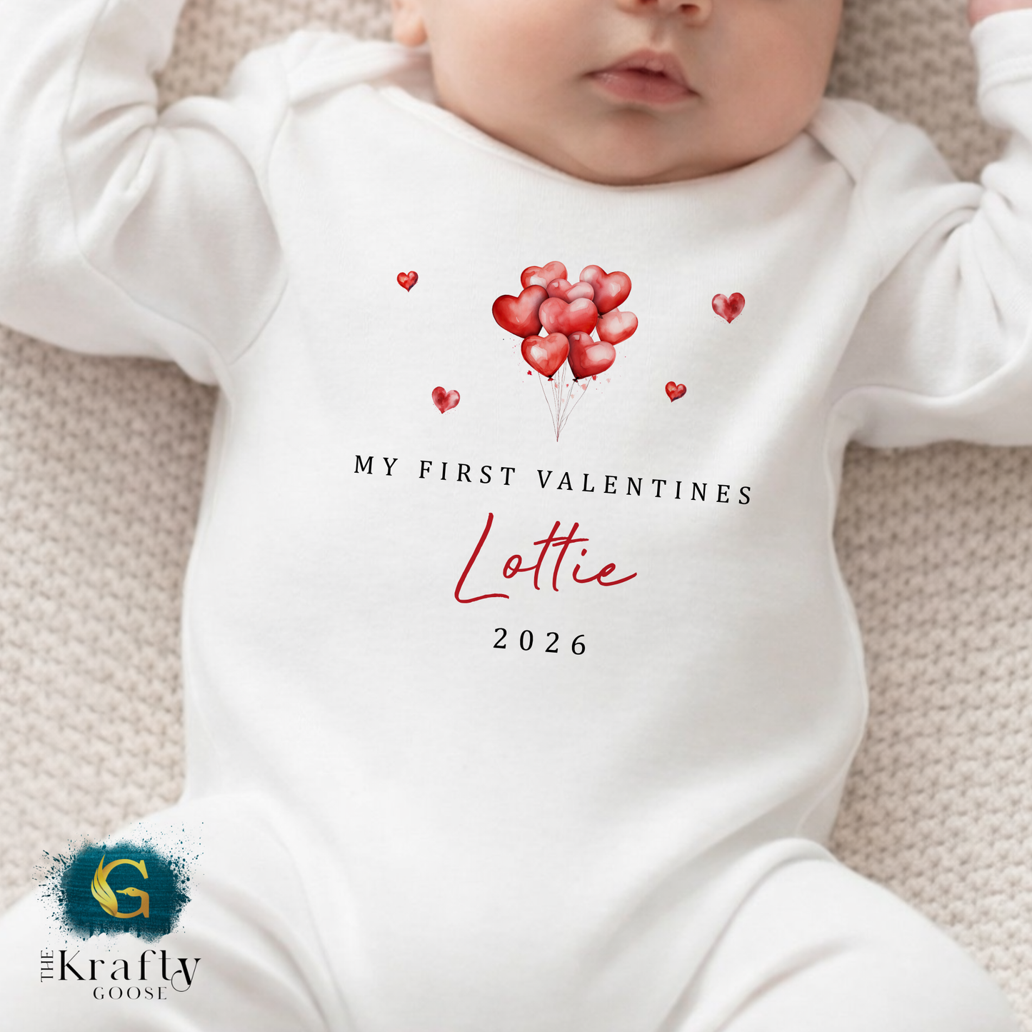 My First Valentines - Heart Balloons - Sleepsuit Romper - Vest - Bib