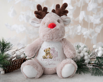 Reindeer Soft Toy - First Christmas - Blue or Pink Bear