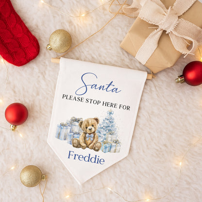 Santa Please Stop Here - Linen Hanging Flag